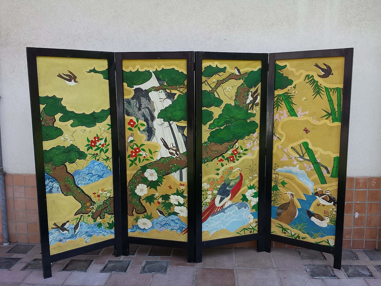 Paravento stile Naïf in legno dipinto, '800 1