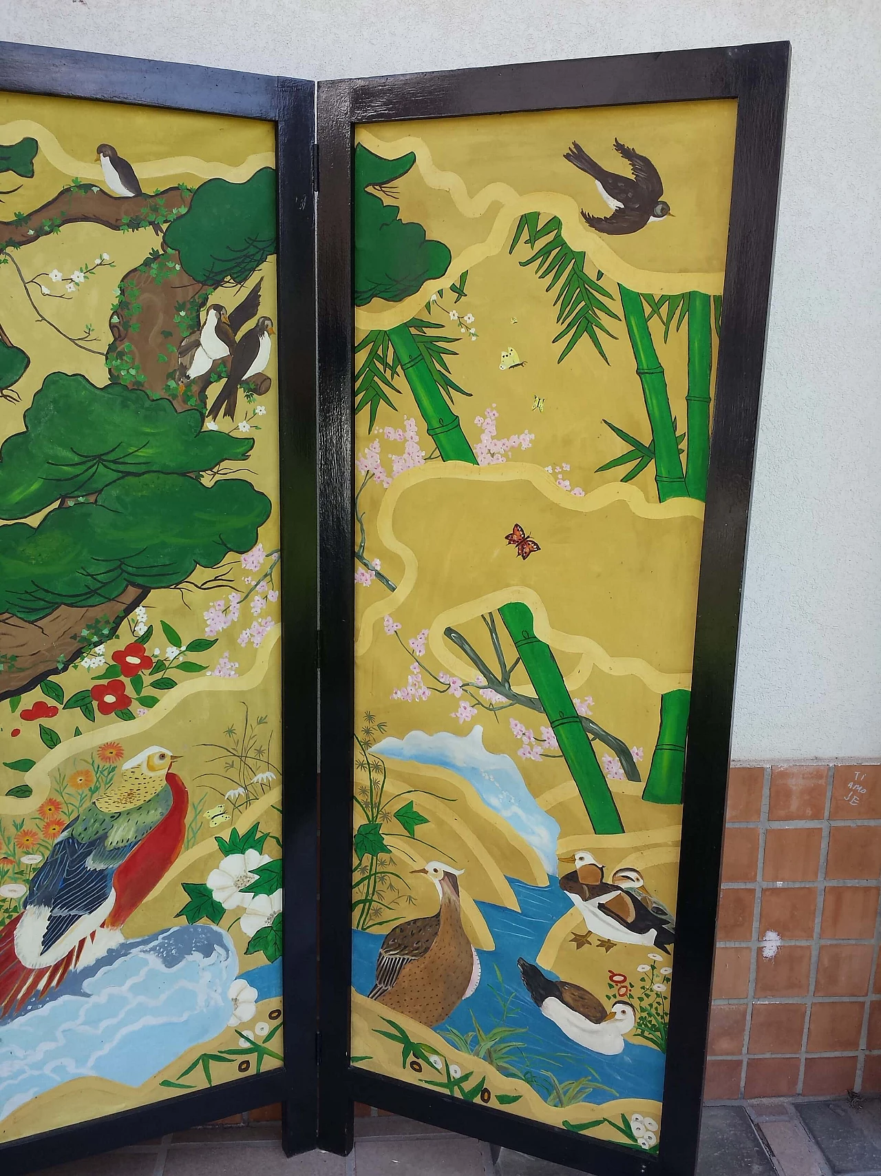 Paravento stile Naïf in legno dipinto, '800 3