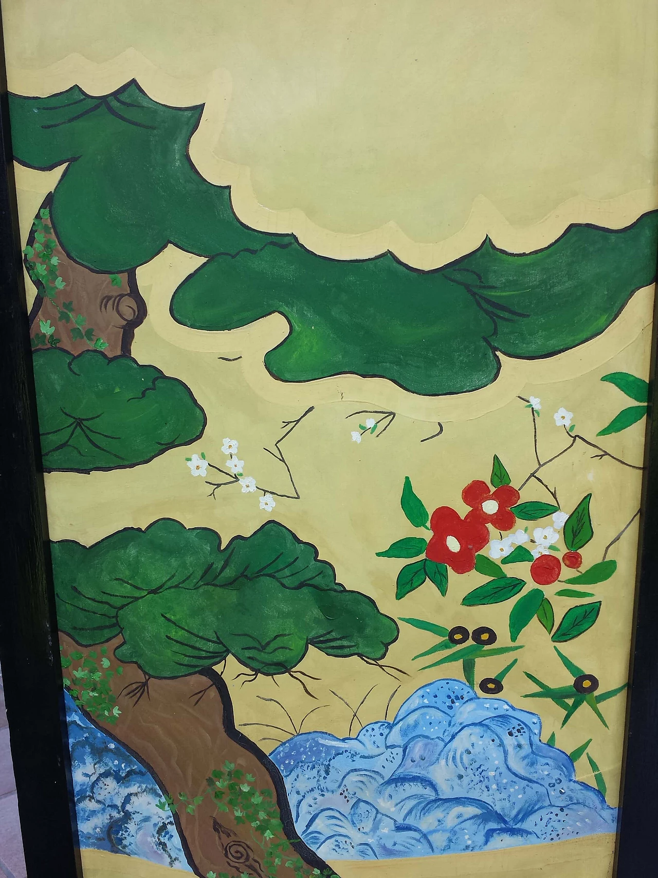 Paravento stile Naïf in legno dipinto, '800 9