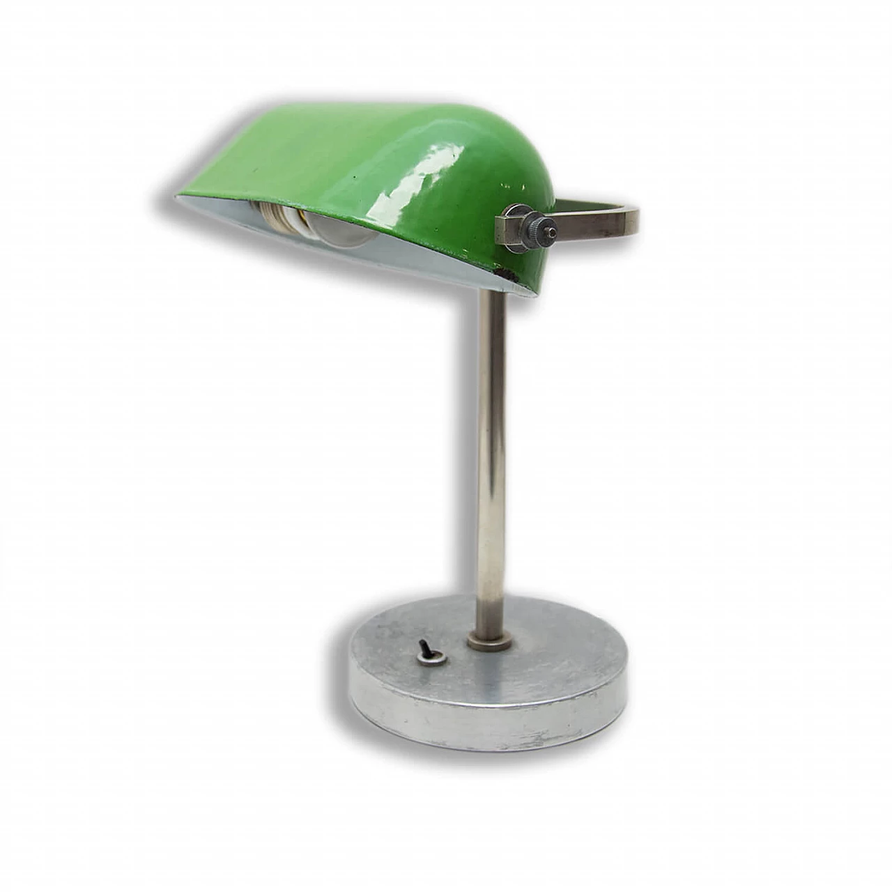 Lampada da tavolo ministeriale Art Déco in metallo cromato e verde, anni '30 1