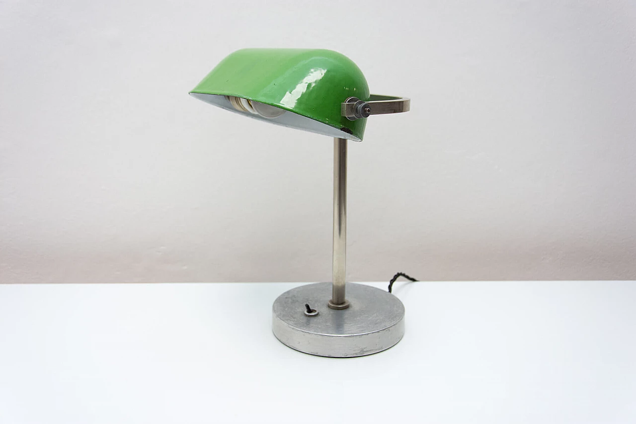 Lampada da tavolo ministeriale Art Déco in metallo cromato e verde, anni '30 2