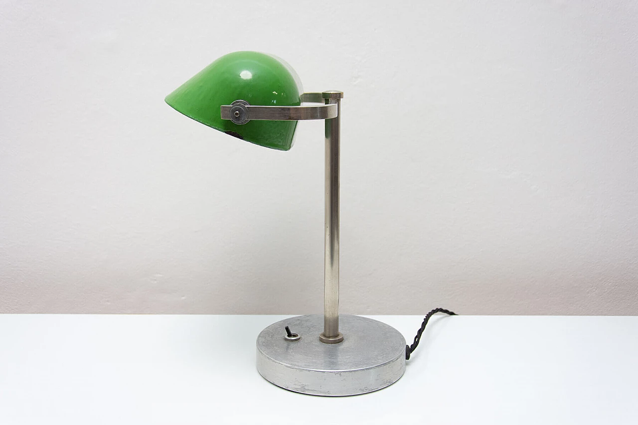 Lampada da tavolo ministeriale Art Déco in metallo cromato e verde, anni '30 4