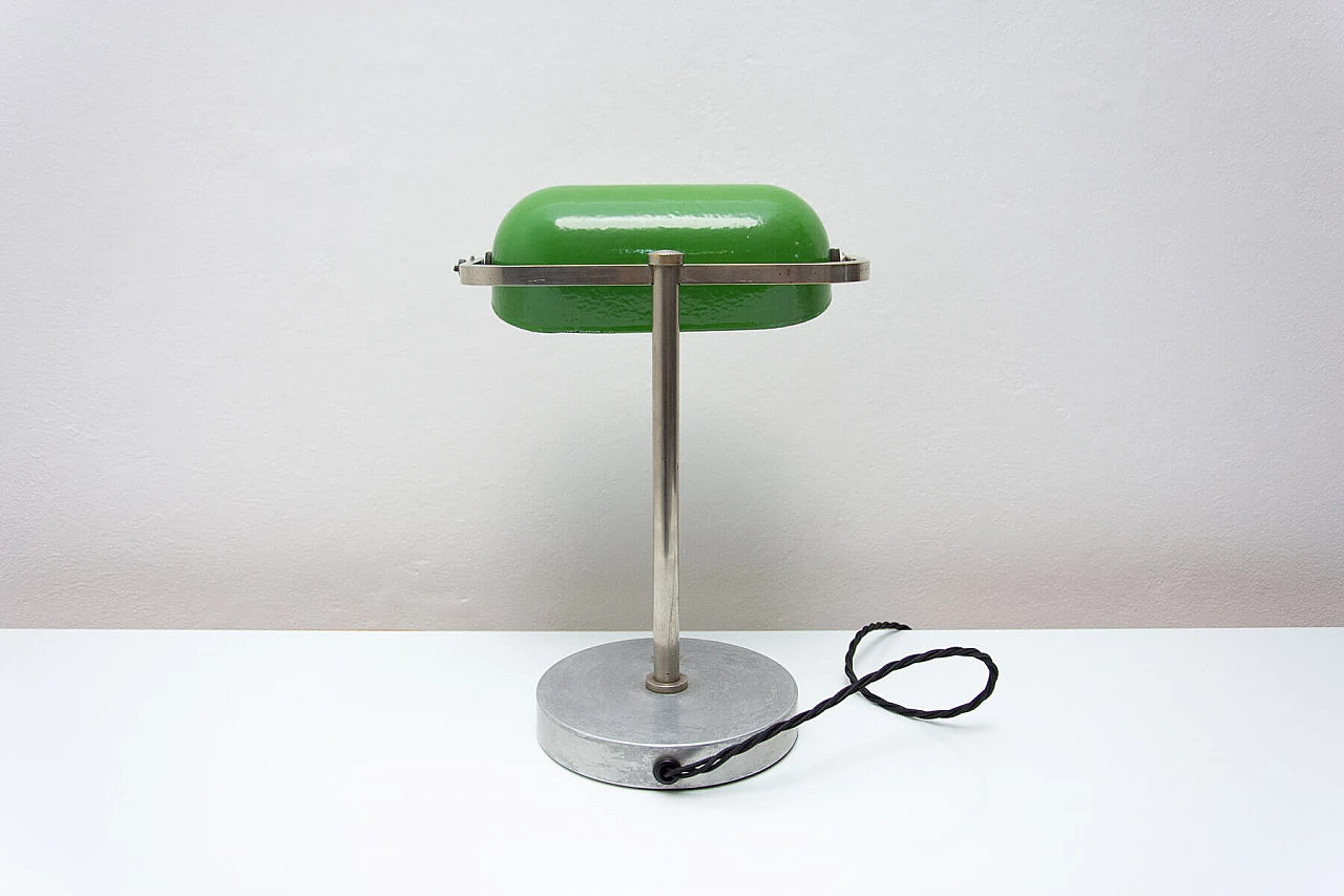 Lampada da tavolo ministeriale Art Déco in metallo cromato e verde, anni '30 5