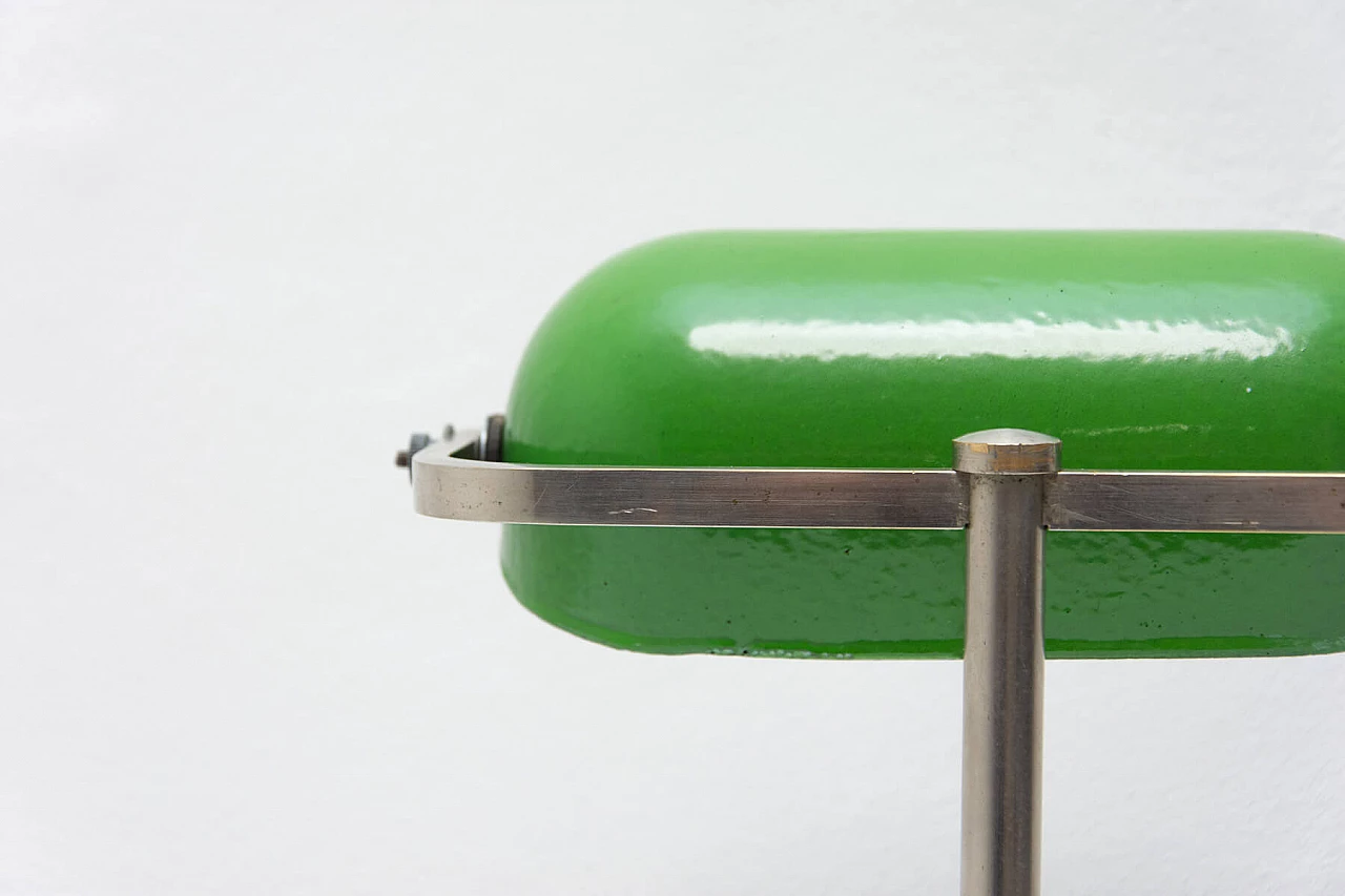 Lampada da tavolo ministeriale Art Déco in metallo cromato e verde, anni '30 6