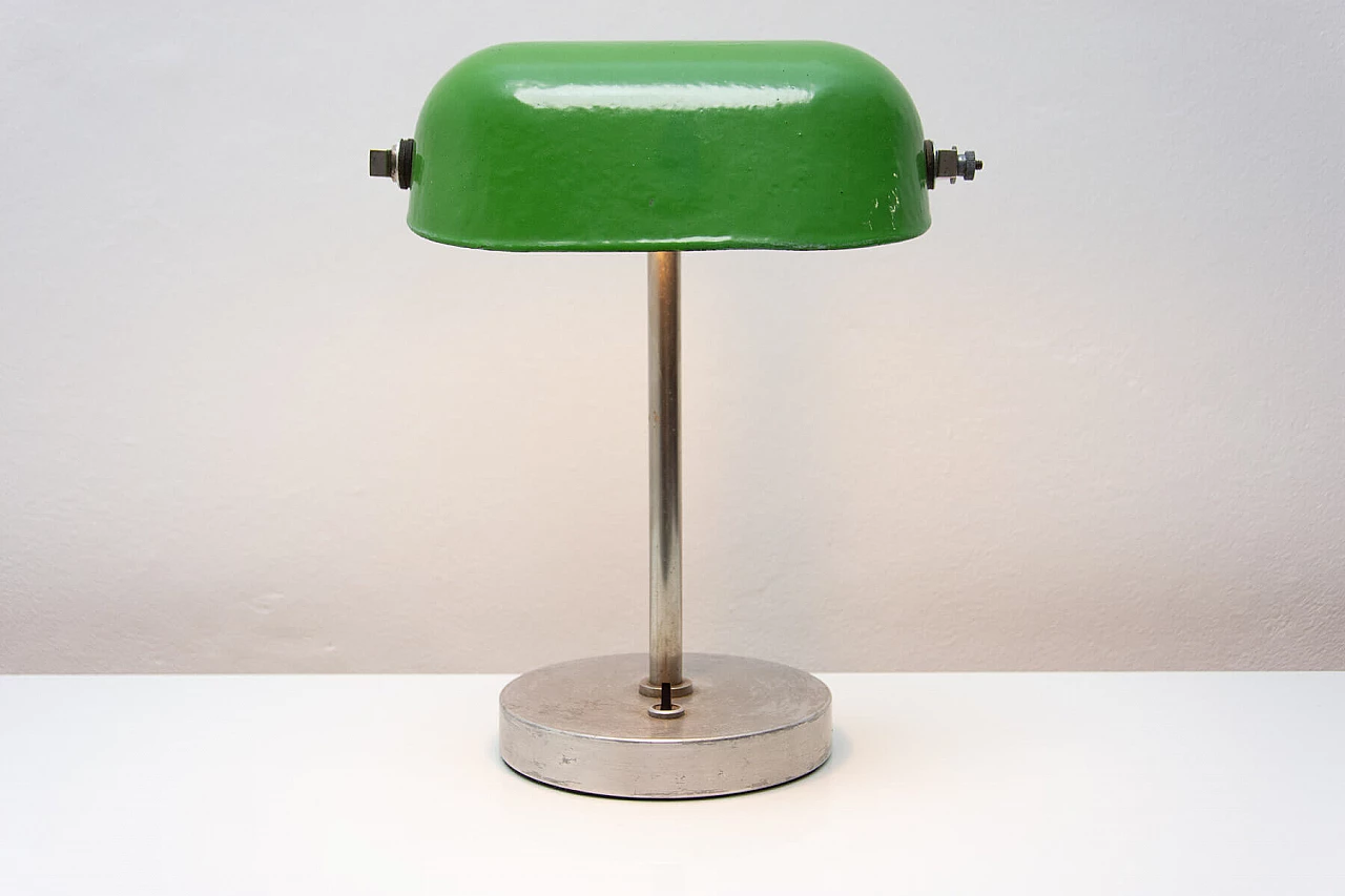 Lampada da tavolo ministeriale Art Déco in metallo cromato e verde, anni '30 9