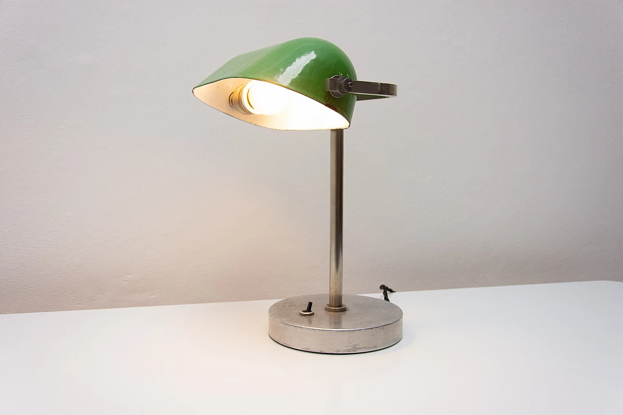 Lampada da tavolo ministeriale Art Déco in metallo cromato e verde, anni '30 10