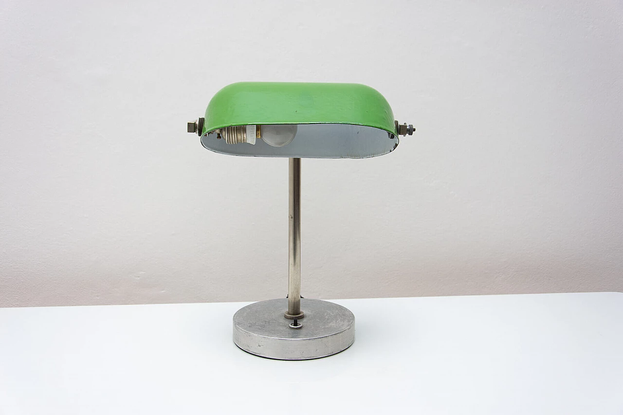Lampada da tavolo ministeriale Art Déco in metallo cromato e verde, anni '30 11