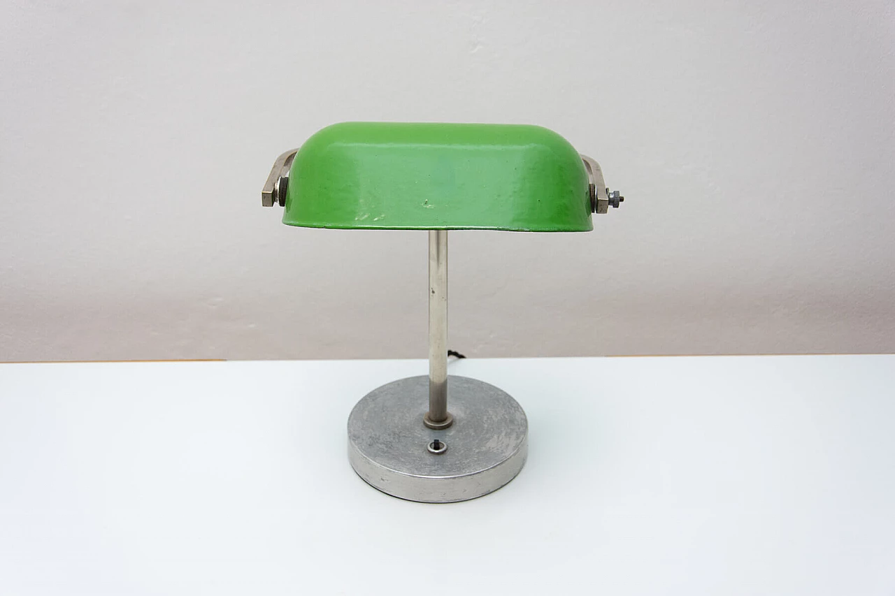 Lampada da tavolo ministeriale Art Déco in metallo cromato e verde, anni '30 12