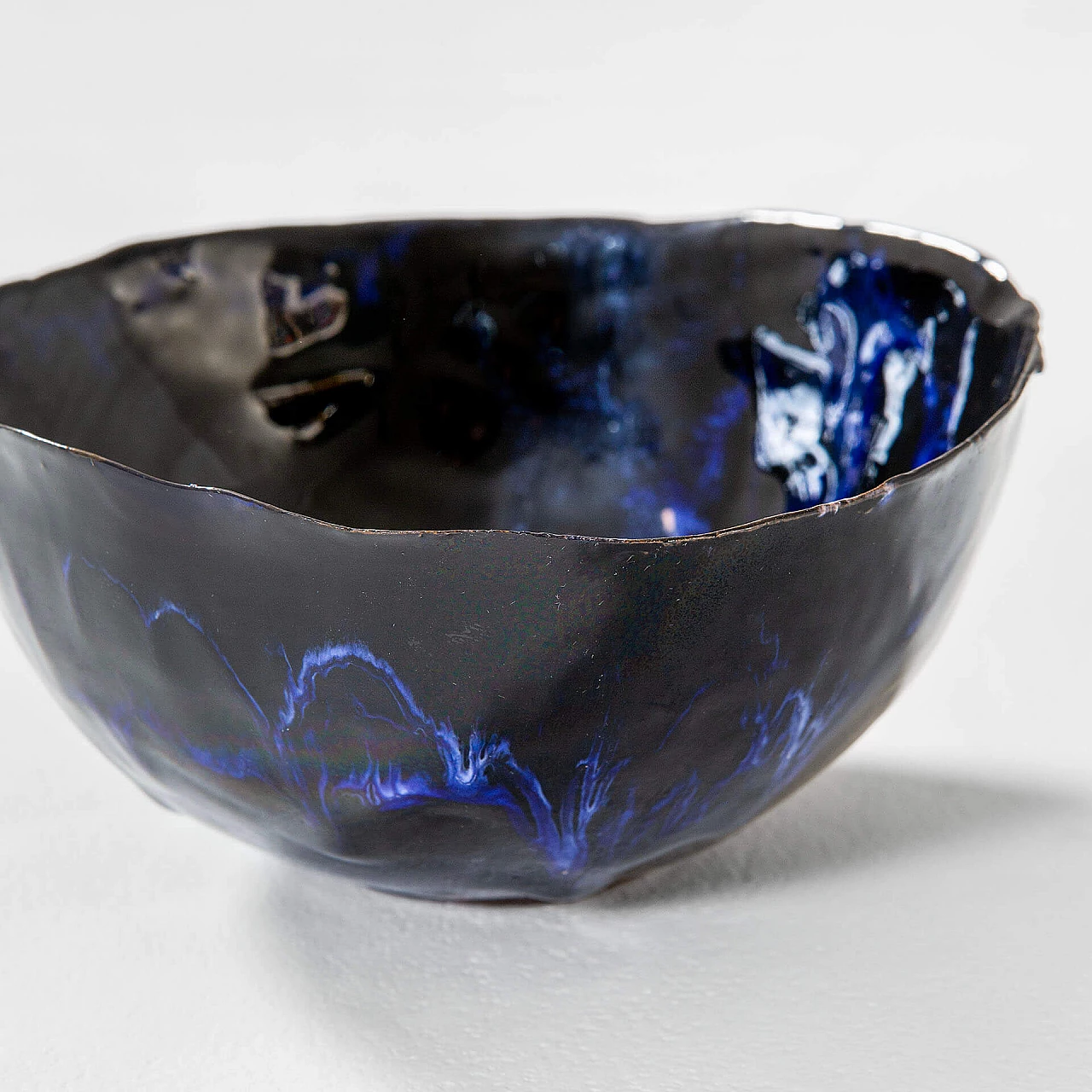 Blue glazed ceramic decorative bowl by Fausto Melotti, 1960s 3