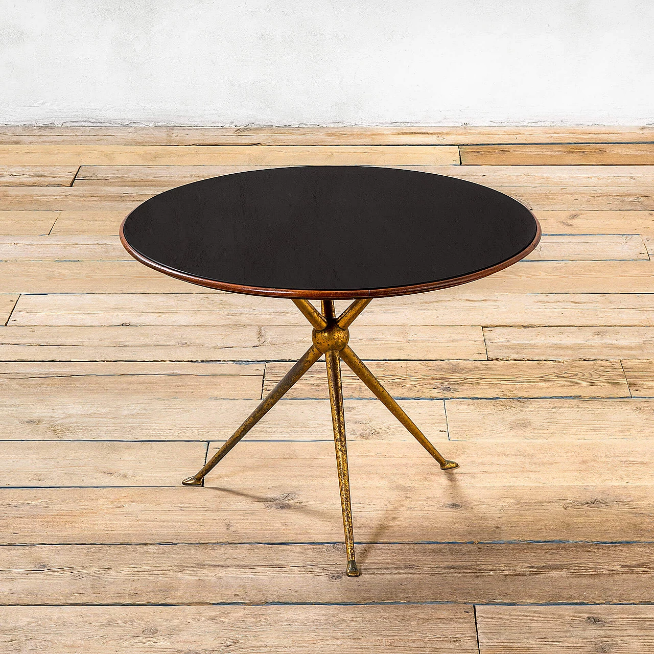 Brass, wood and glass tripod table by Osvaldo Borsani for ABV, 1950s 1