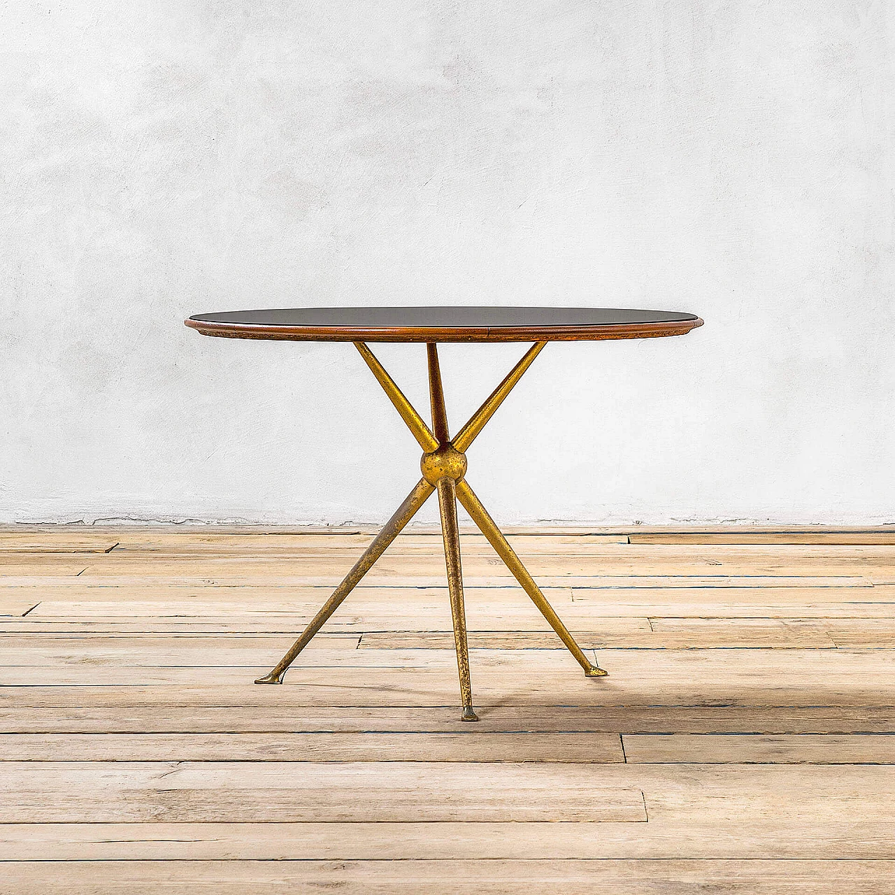 Brass, wood and glass tripod table by Osvaldo Borsani for ABV, 1950s 2