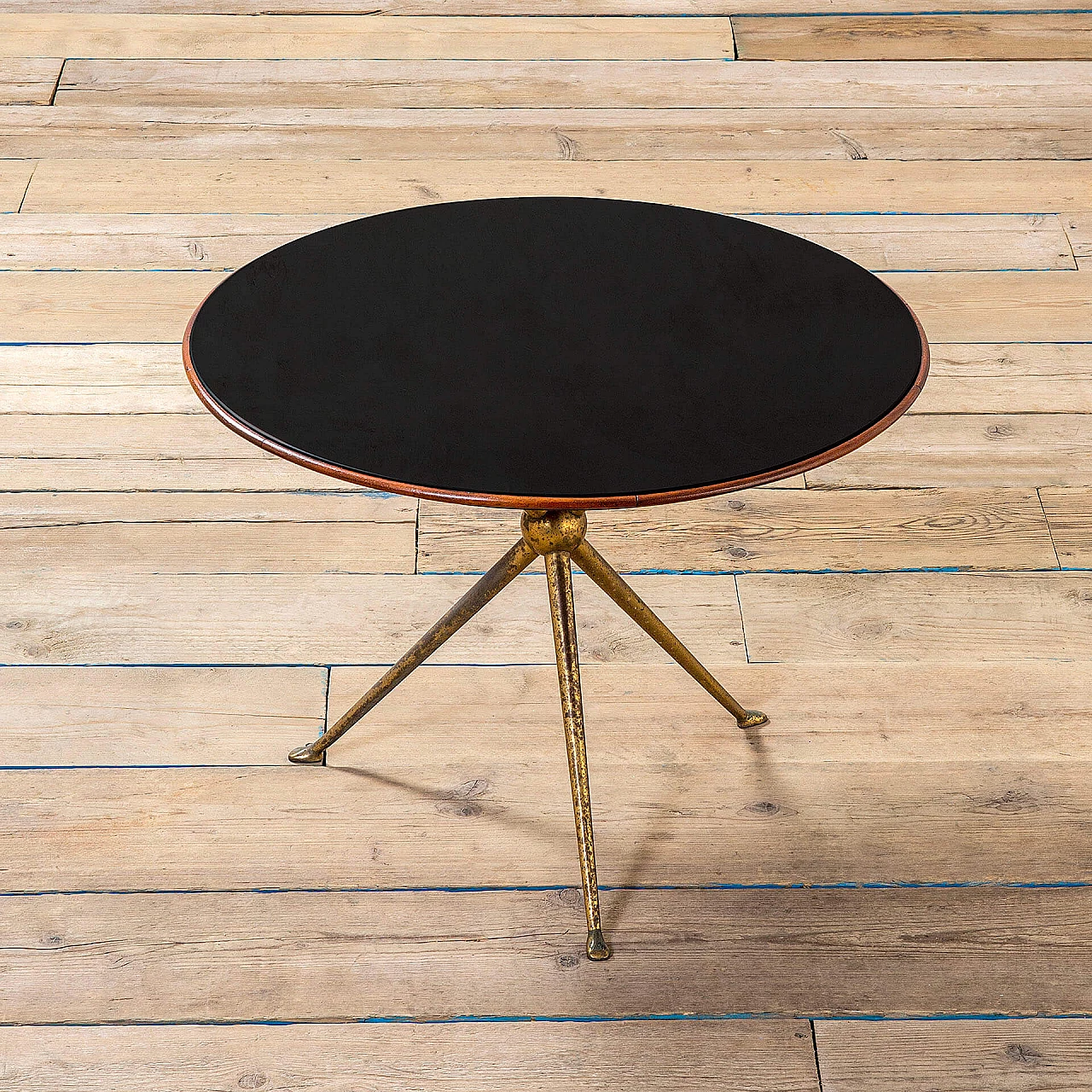 Brass, wood and glass tripod table by Osvaldo Borsani for ABV, 1950s 3