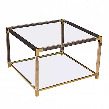 Coffee table in plexiglass, glass and gilded metal, 1980s