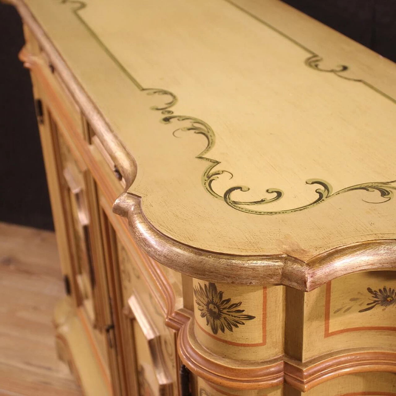 Carved, lacquered, silver-plated and hand-painted sideboard, 1960s 8