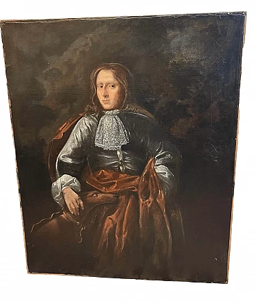 Ritratto di gentiluomo con levriero, dipinto a olio su tela, '700