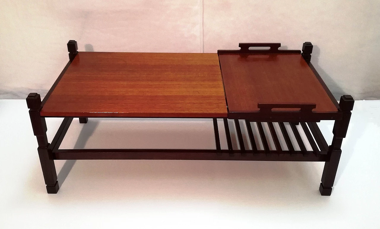 Wooden coffee table with pull-out tray, 1960s 1