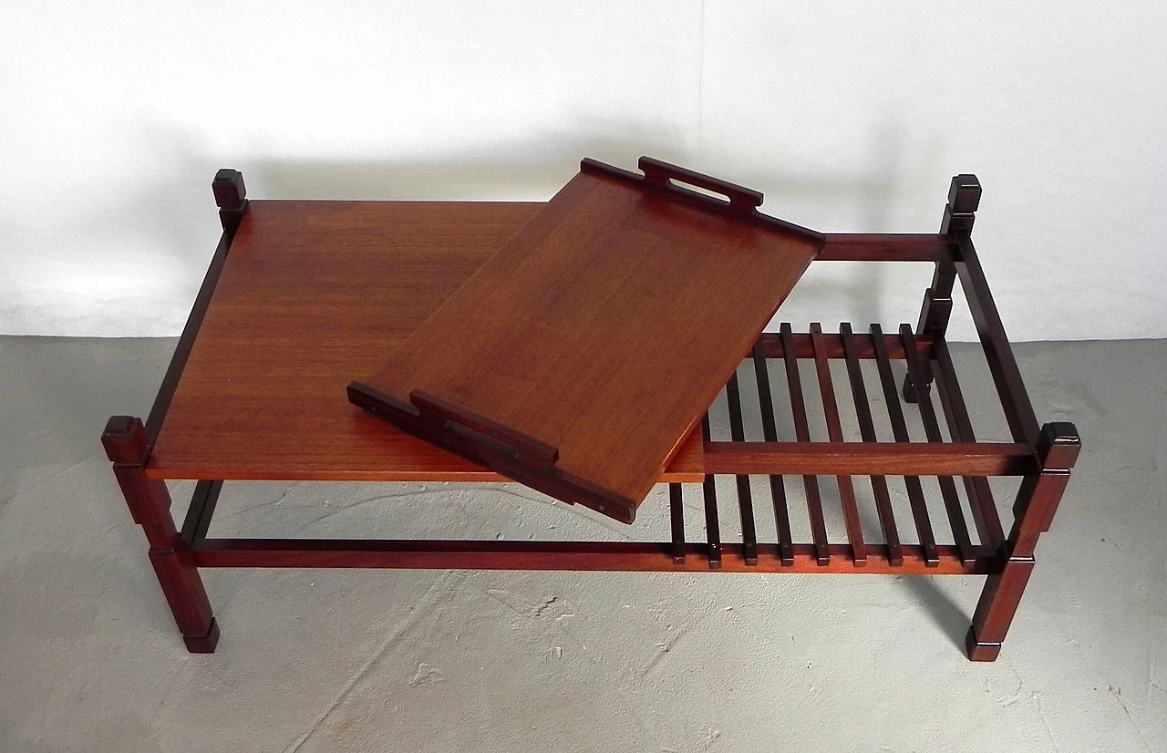 Wooden coffee table with pull-out tray, 1960s 3