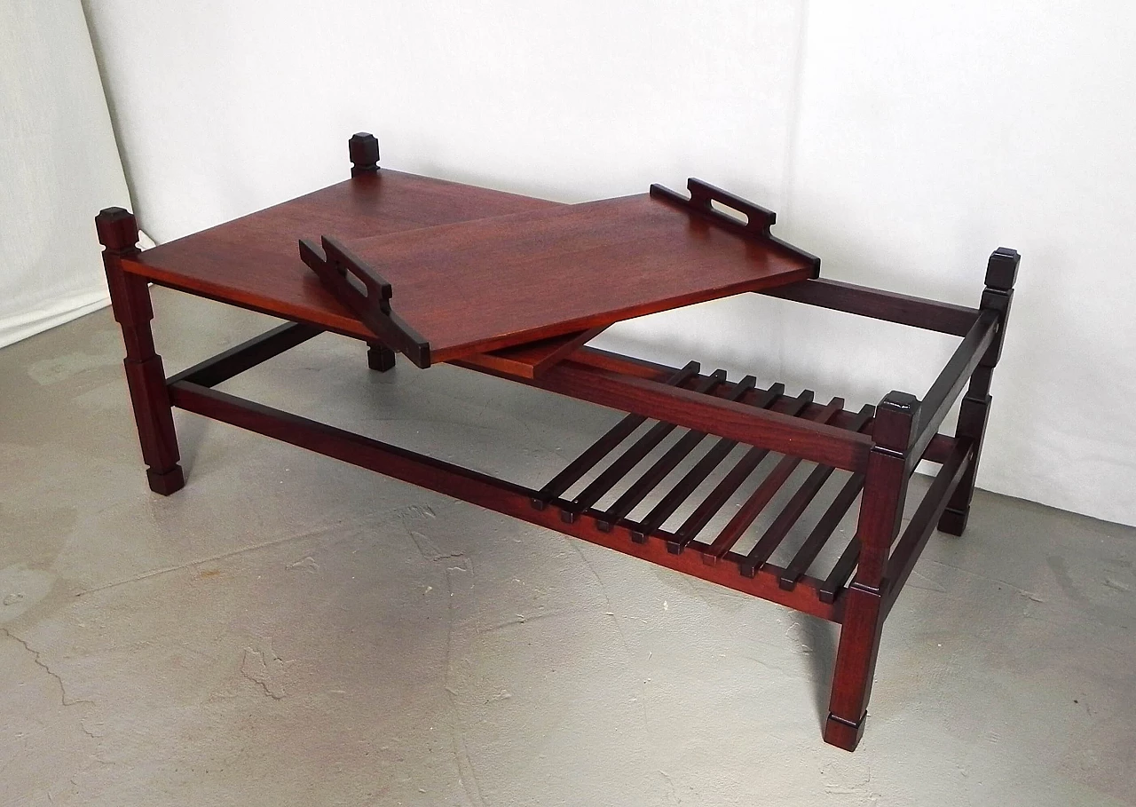 Wooden coffee table with pull-out tray, 1960s 4