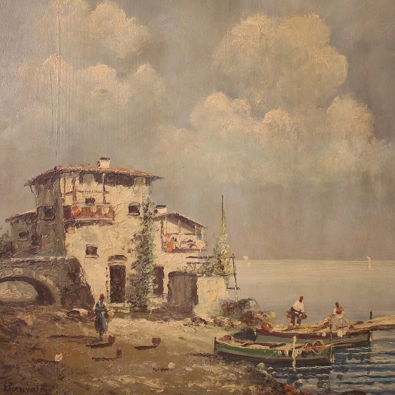 Dipinto di marina, olio su tavoletta, anni '40 3