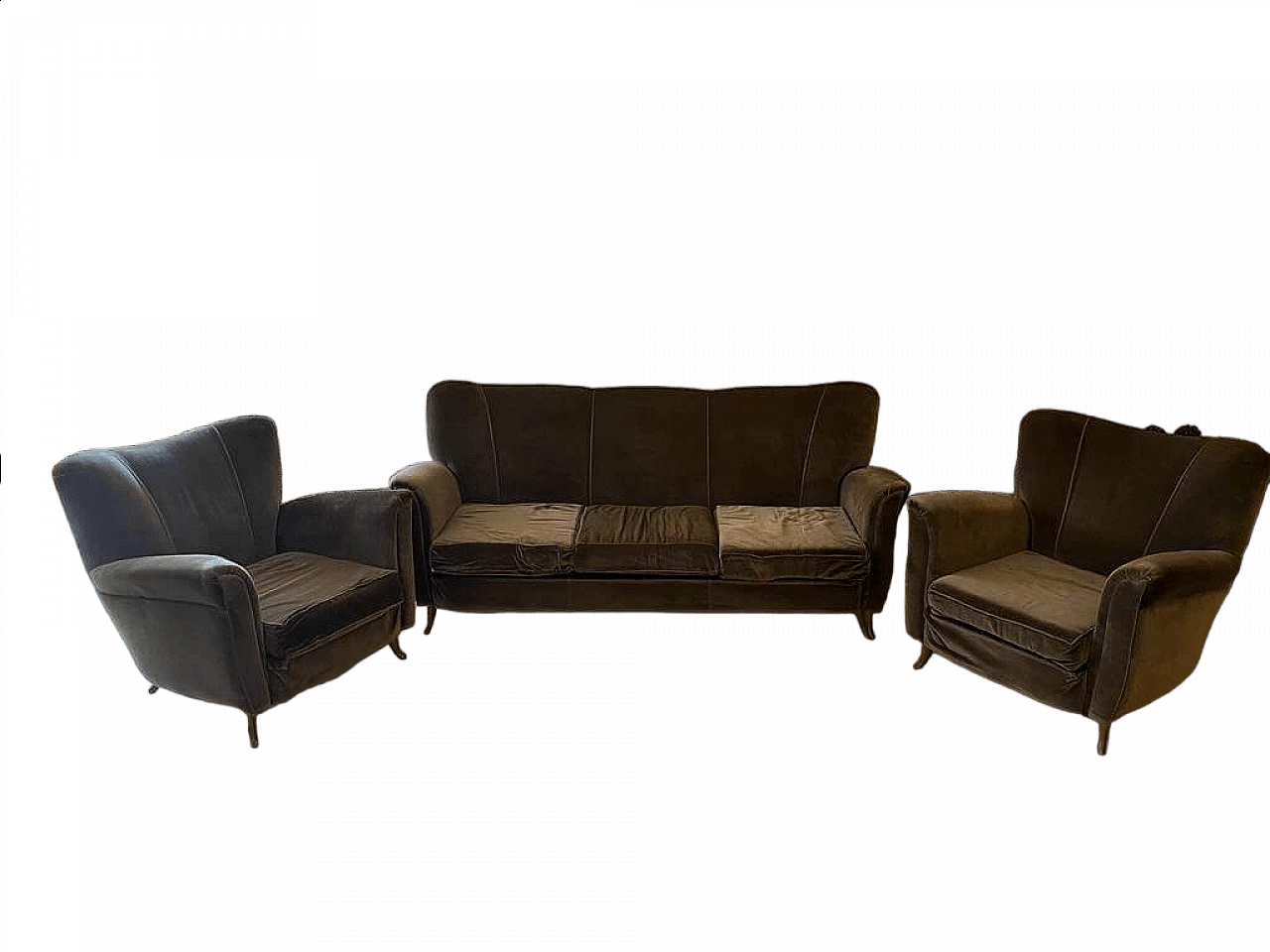 Velvet sofa and pair of armchairs, 1960s 6