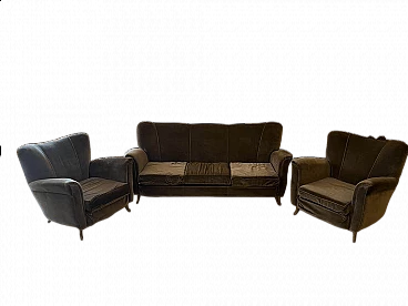 Velvet sofa and pair of armchairs, 1960s