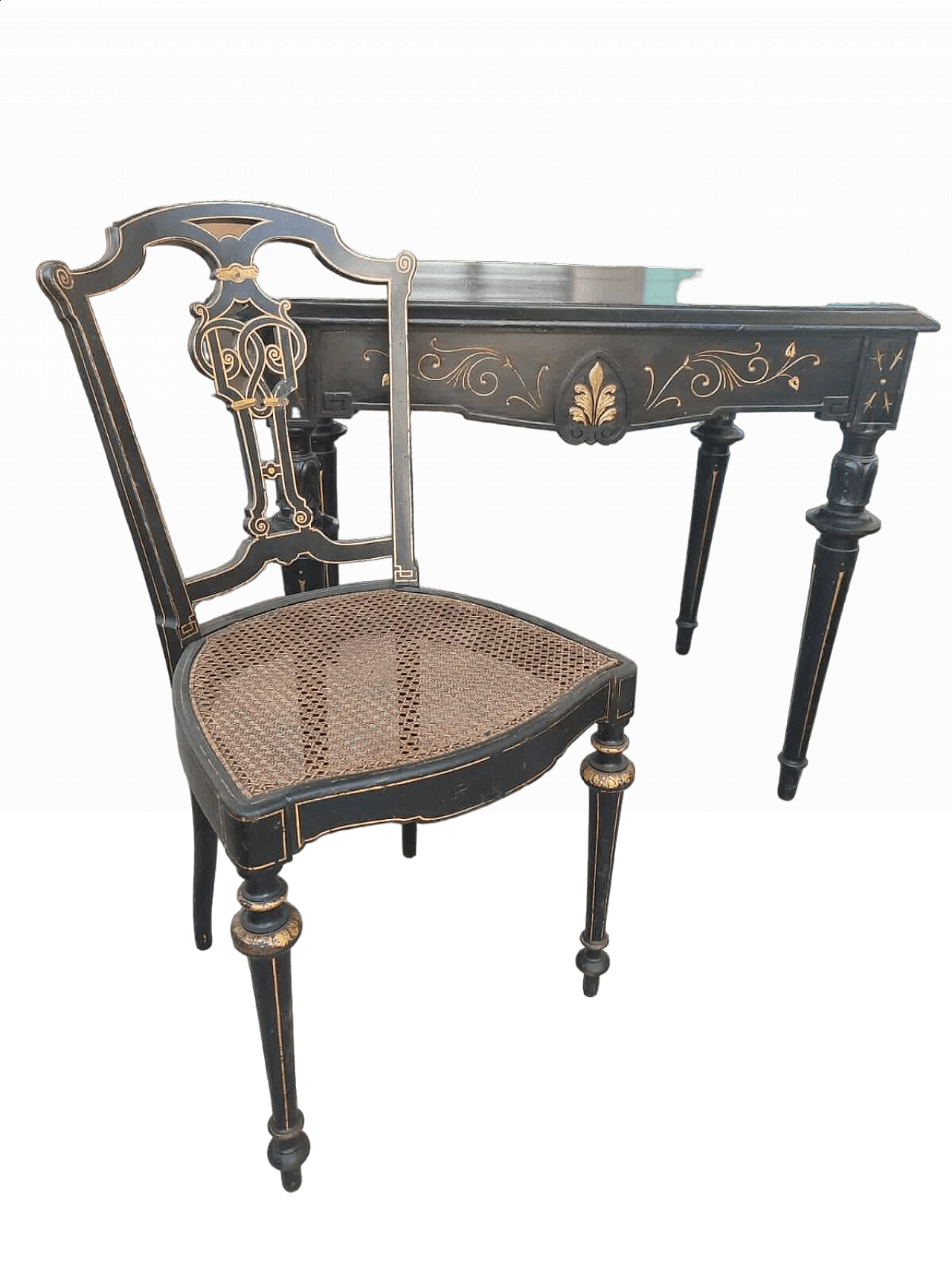 French Art Nouveau desk with pair of chairs, late 19th century 10