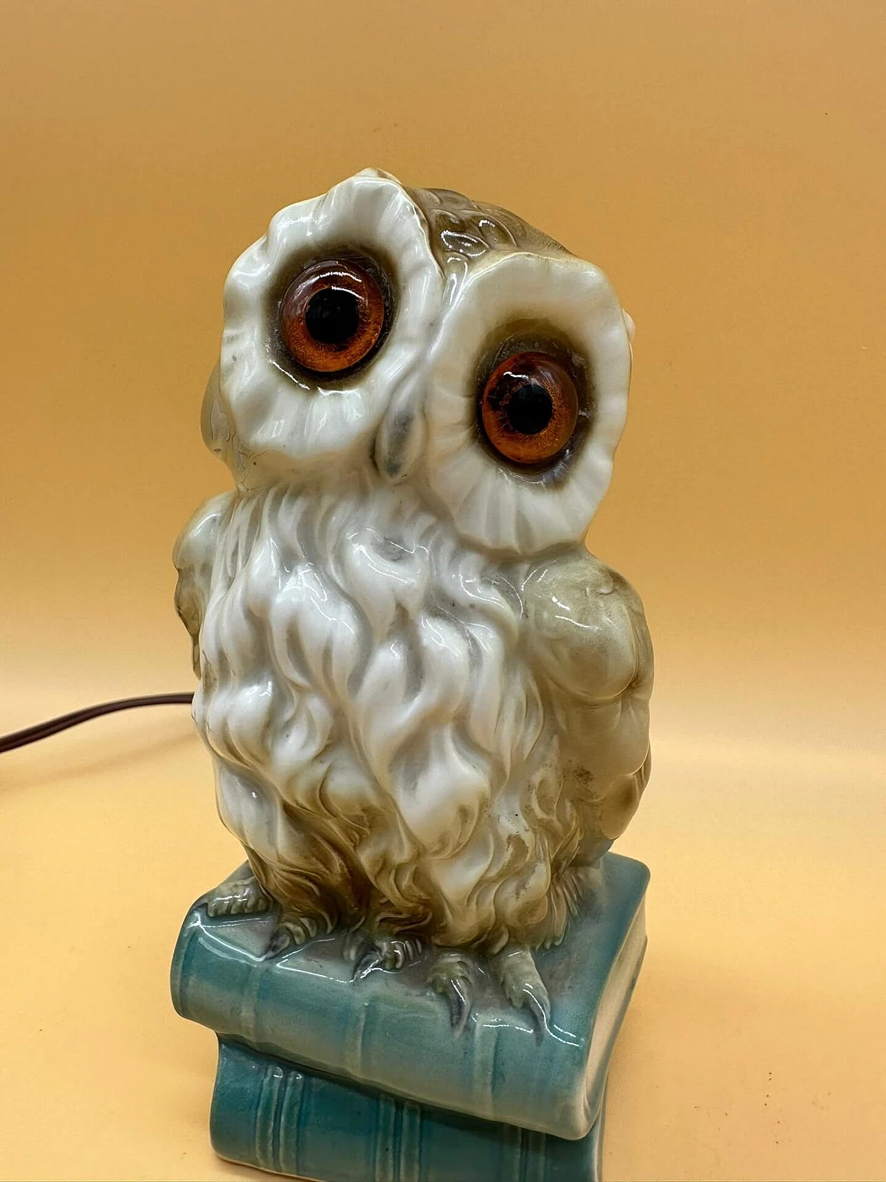 Lampada da tavolo veiusse con gufo su due libri 2