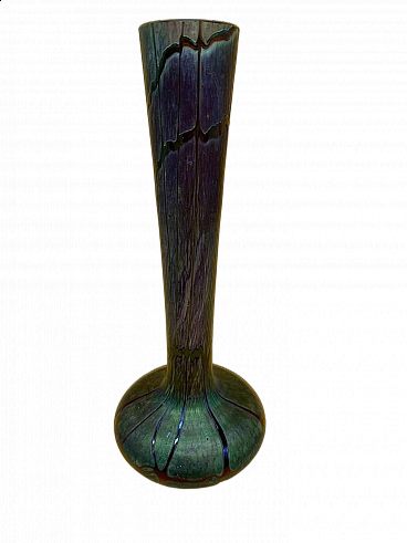 Vaso in vetro iridescente con colature, inizio '900