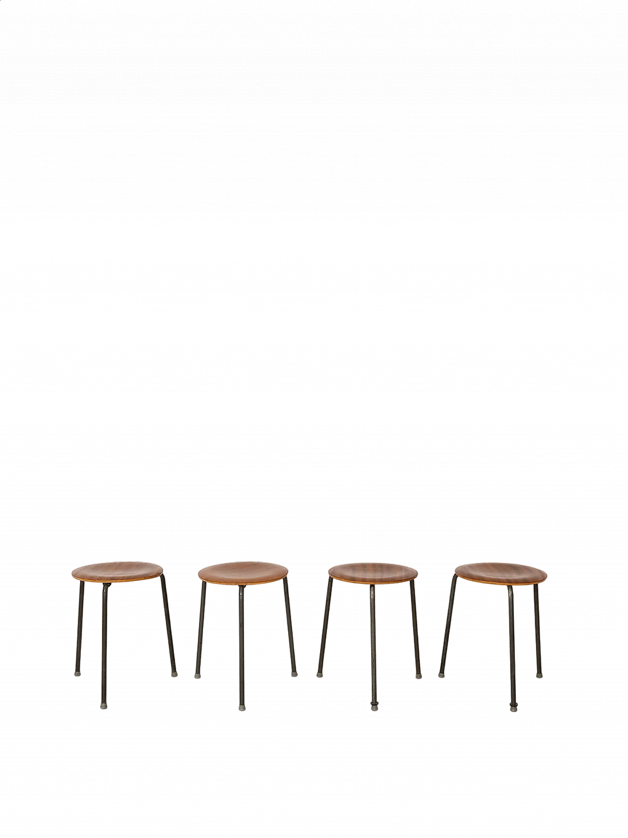 4 Danish tubular metal and teak stools, 1960s 8