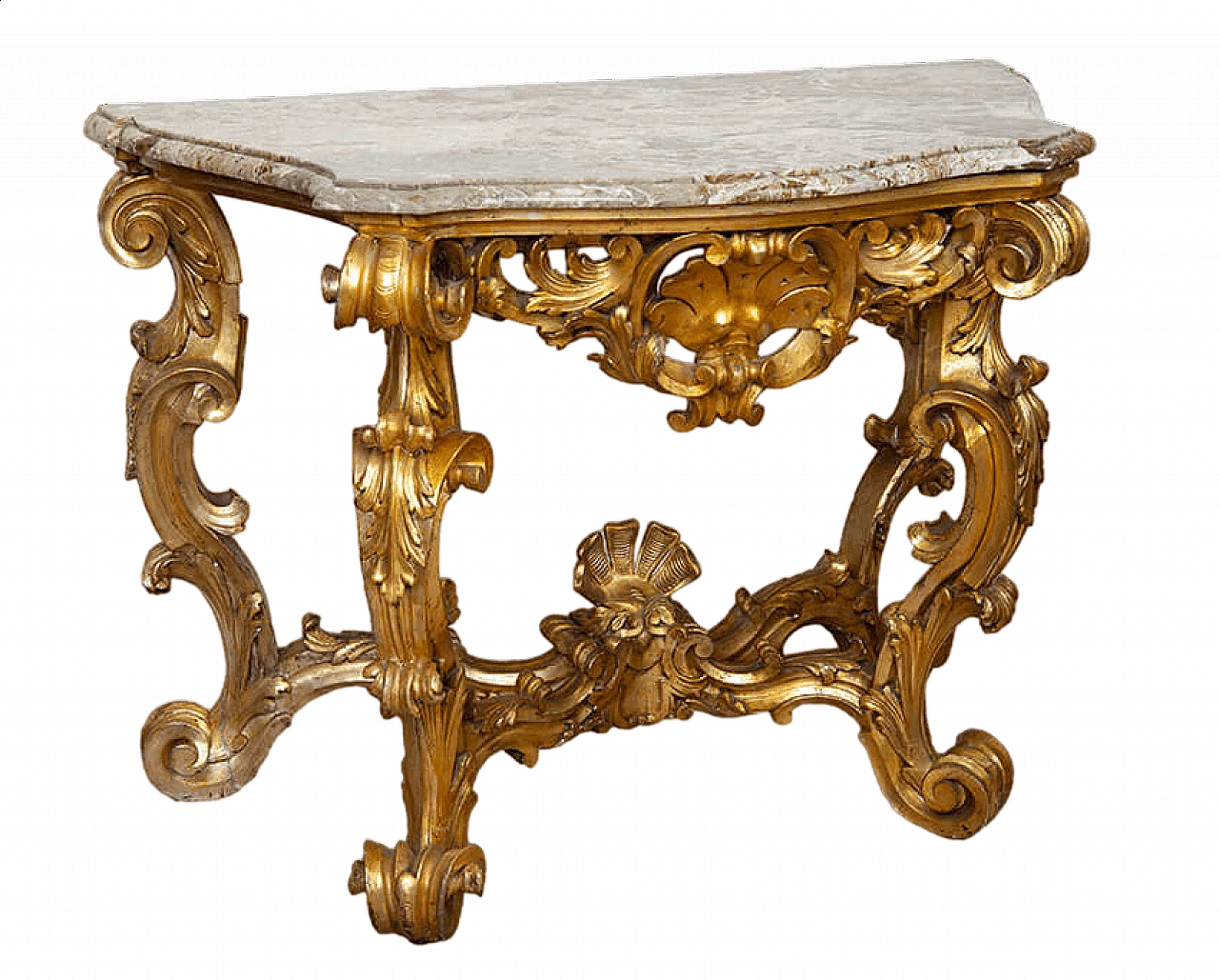 Roman Louis XV gilded wood and marble console, 18th century 8