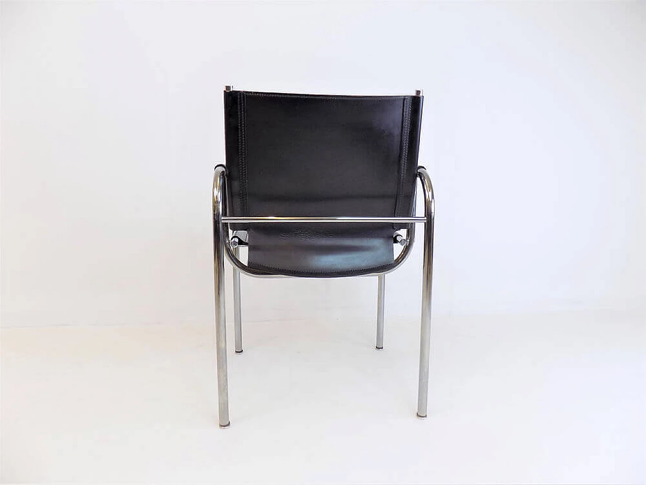 Sedia HE in pelle con telaio cromato di Hans Eichenberger per Strässle, anni '60 5