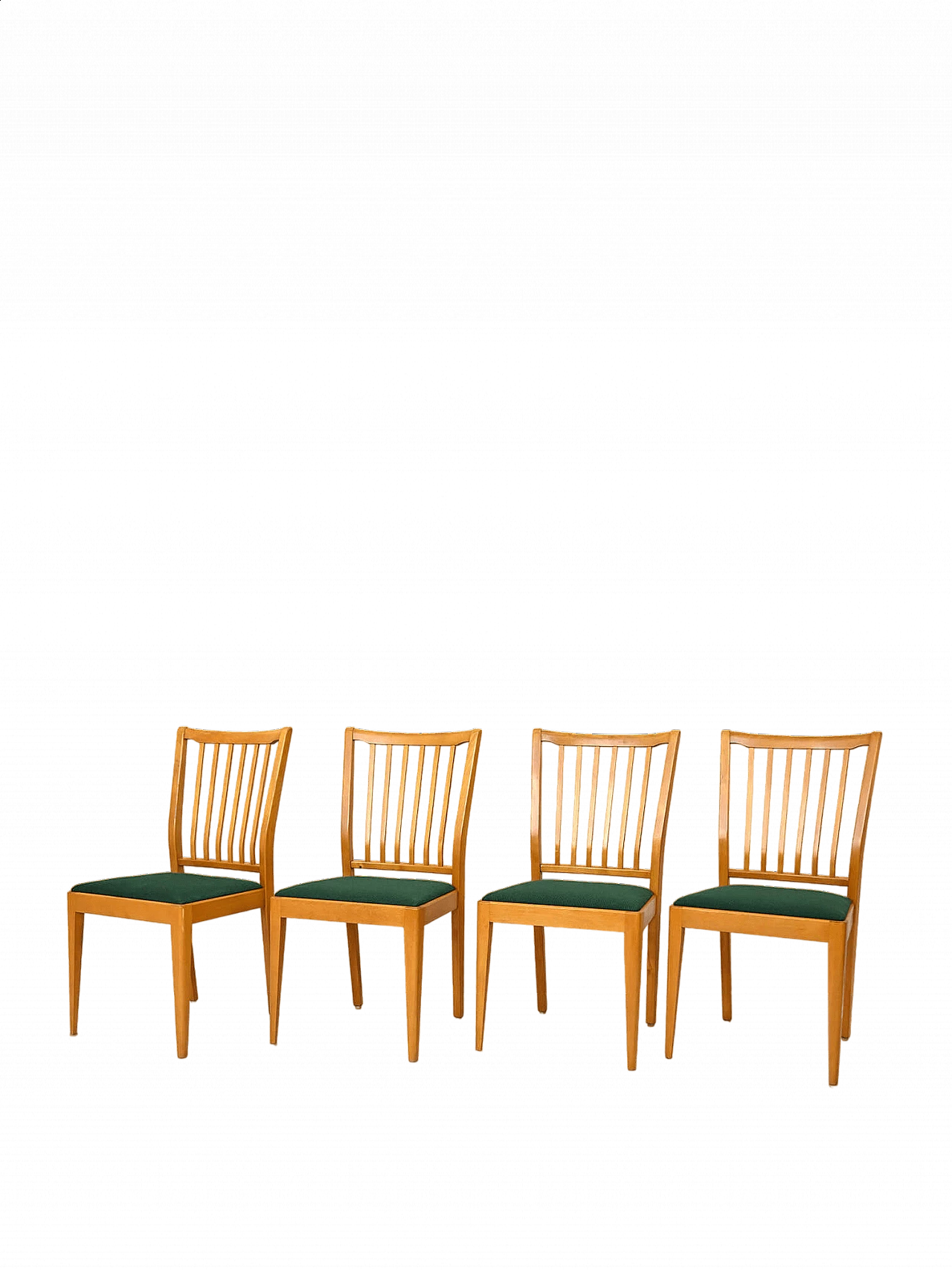 4 Swedish birch and dark green fabric chairs, 1950s 12
