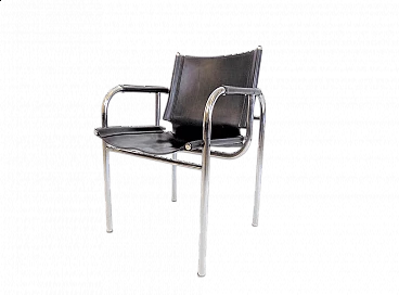 Sedia HE in pelle con telaio cromato di Hans Eichenberger per Strässle, anni '60