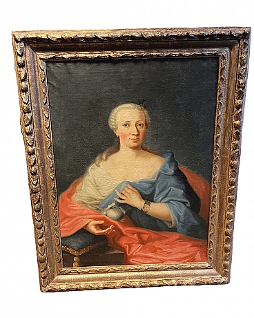 Portrait of woman with bird, oil painting on canvas, 18th century