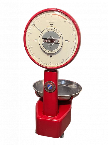 Red painted metal Berkel scale, 1960s