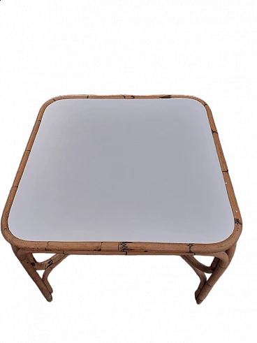 Tavolo in bambù con piano in laminato bianco, anni '90