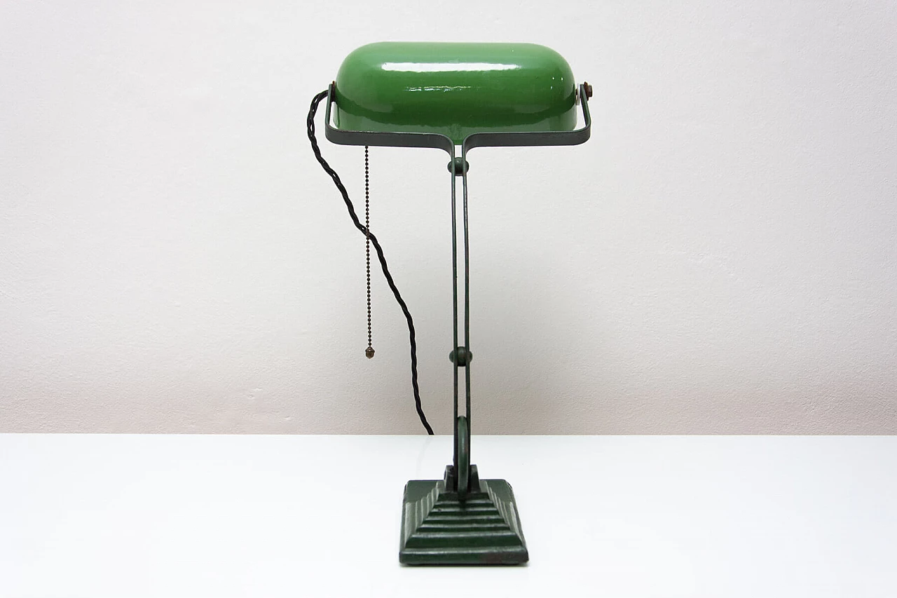 Lampada da tavolo ministeriale Art Déco in metallo verde, anni '30 8