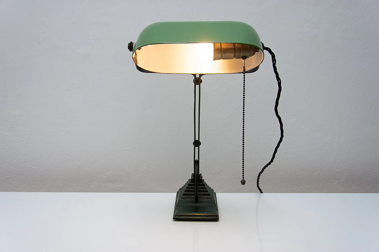 Art Deco green metal ministerial table lamp, 1930s 11