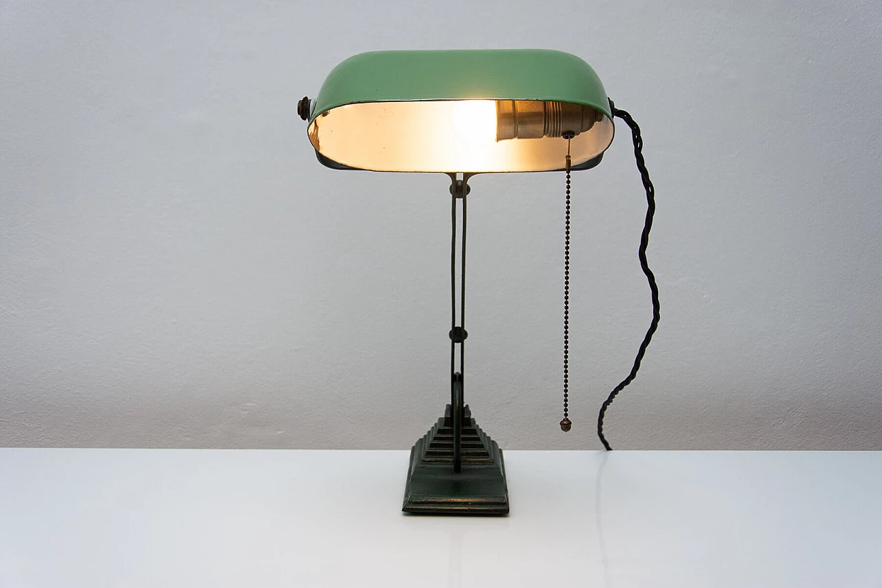 Lampada da tavolo ministeriale Art Déco in metallo verde, anni '30 11