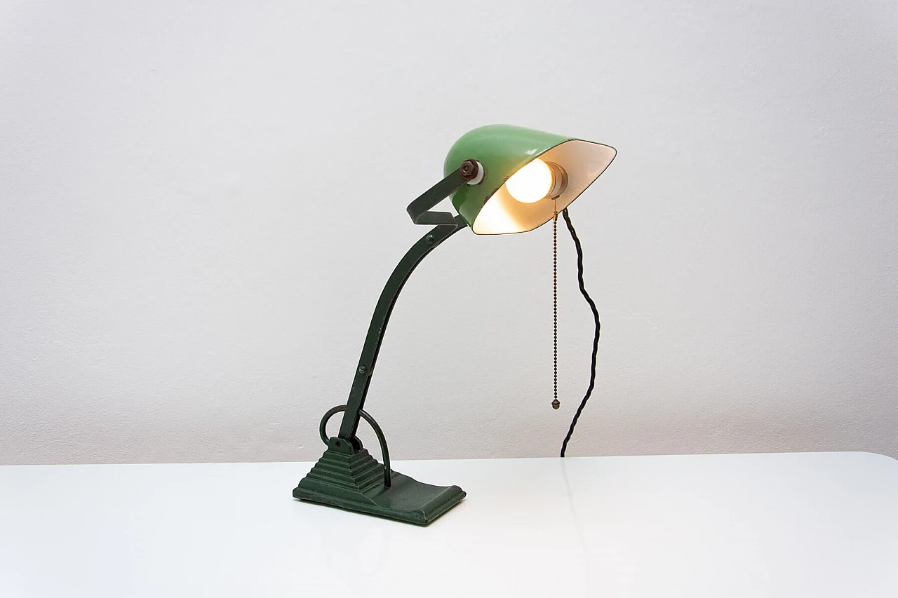 Lampada da tavolo ministeriale Art Déco in metallo verde, anni '30 12