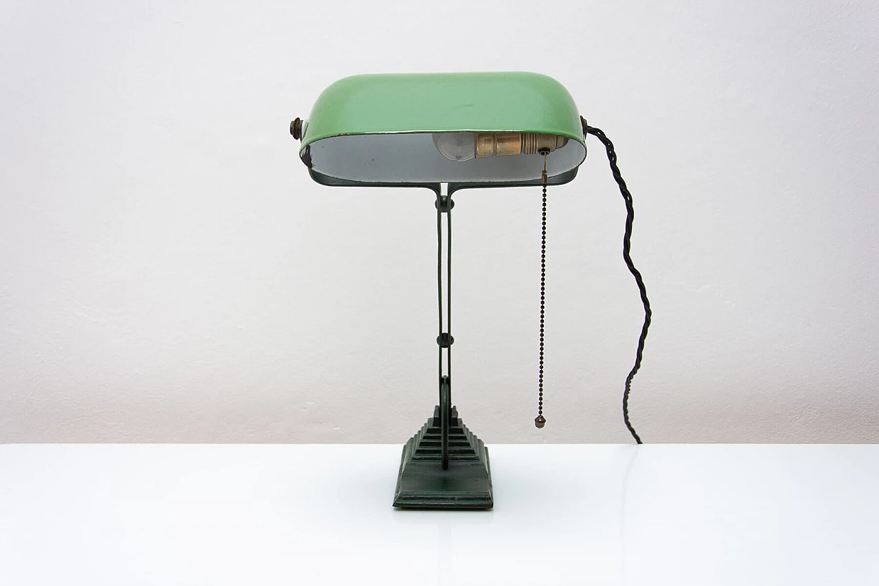 Lampada da tavolo ministeriale Art Déco in metallo verde, anni '30 13