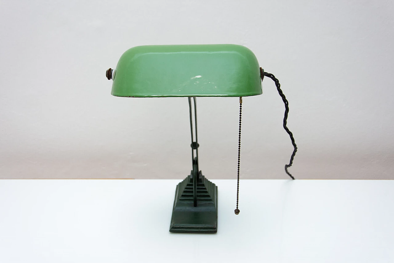 Lampada da tavolo ministeriale Art Déco in metallo verde, anni '30 14