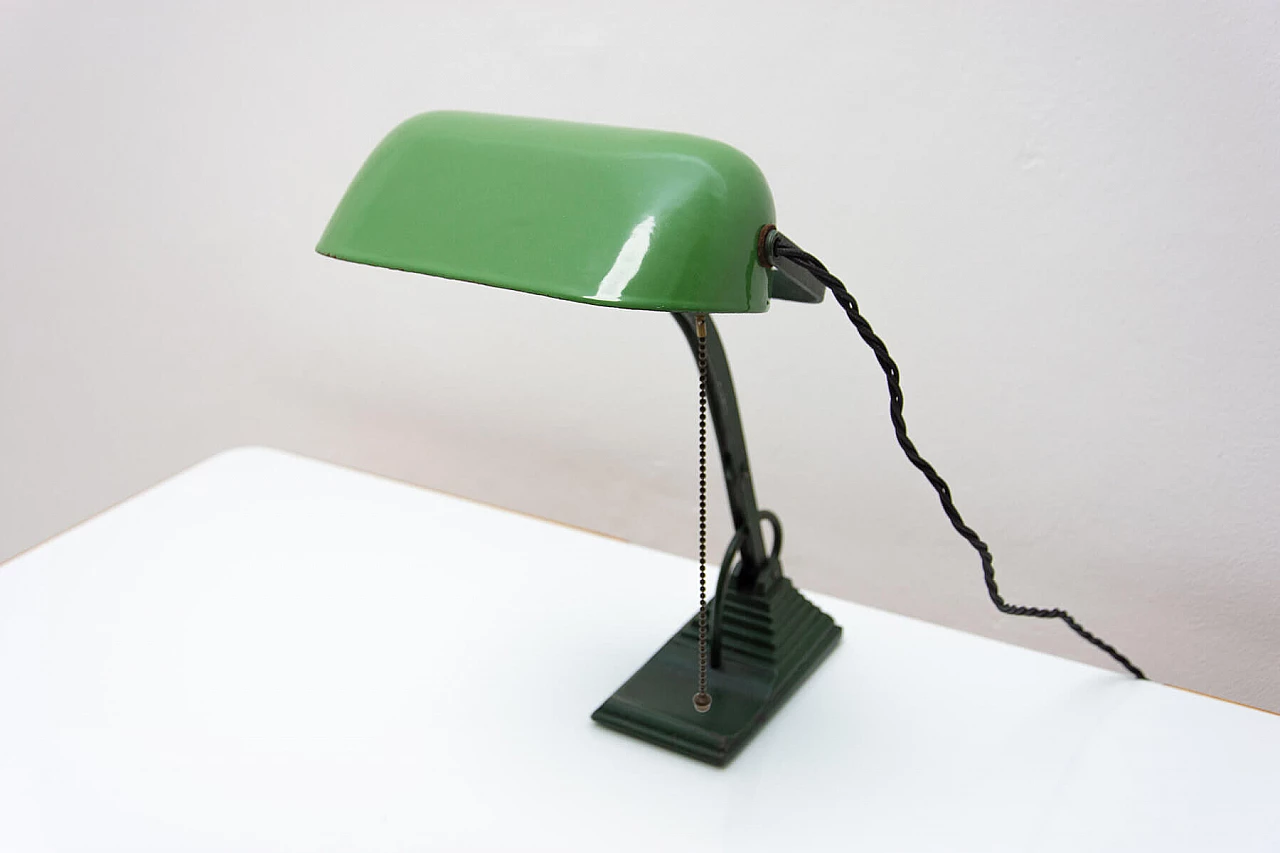 Lampada da tavolo ministeriale Art Déco in metallo verde, anni '30 15