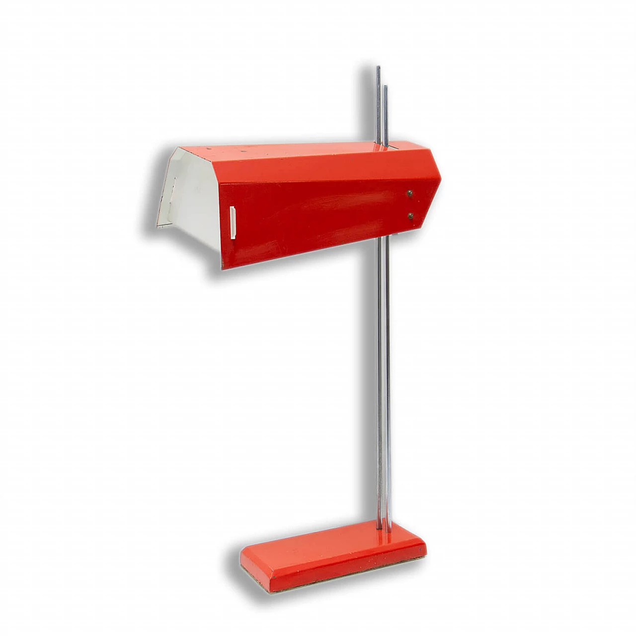 Lampada da scrivania con struttura cromata e paralume rosso di Josef Hurka per Napako, anni '60 1