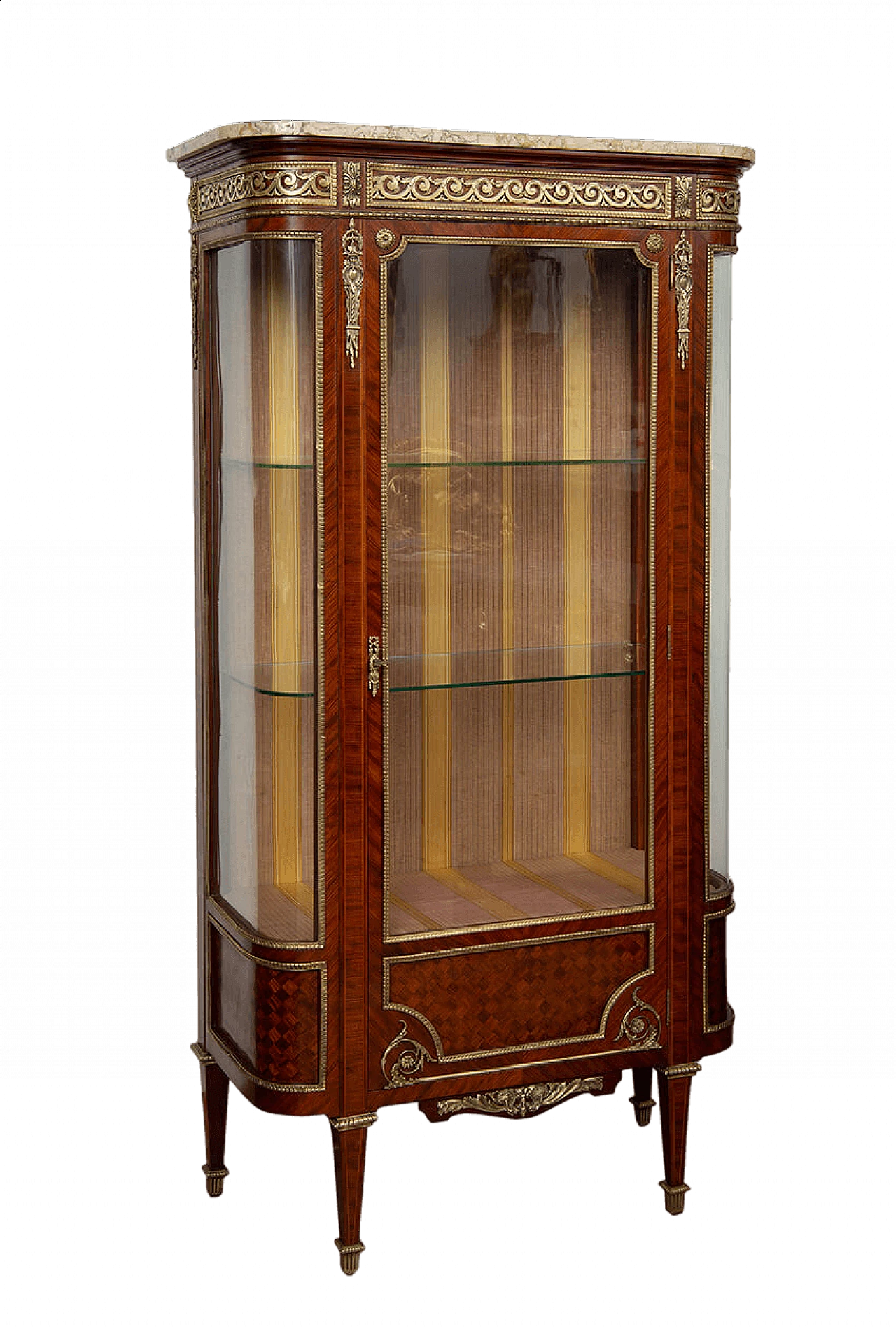 Napoleon III showcase in exotic precious woods with marble top, 19th century 8