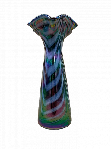 Vaso in vetro iridescente con striature, inizio '900
