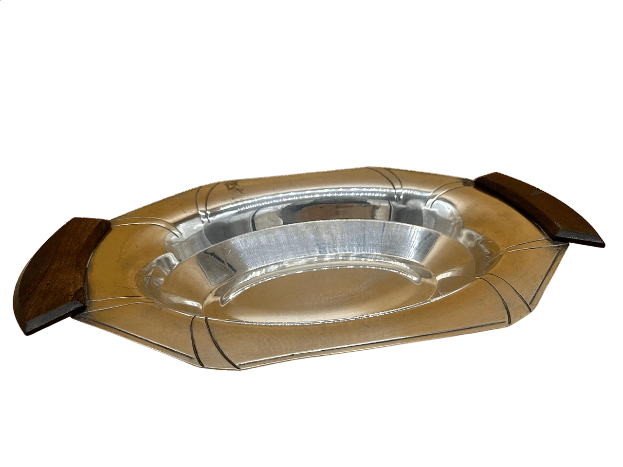 Vassoio Art Déco in metallo e legno macassar, inizio '900 4