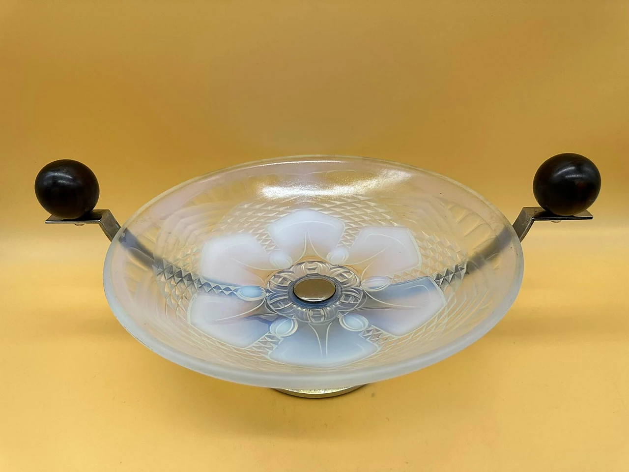 Centrotavola Art Déco in vetro e legno macassar, inizio '900 1