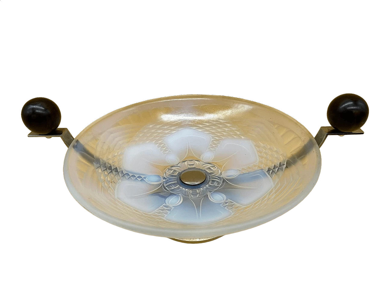 Centrotavola Art Déco in vetro e legno macassar, inizio '900 5