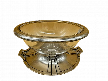 Secchiello per ghiaccio Art Déco in vetro e metallo di Gallia, inizio '900